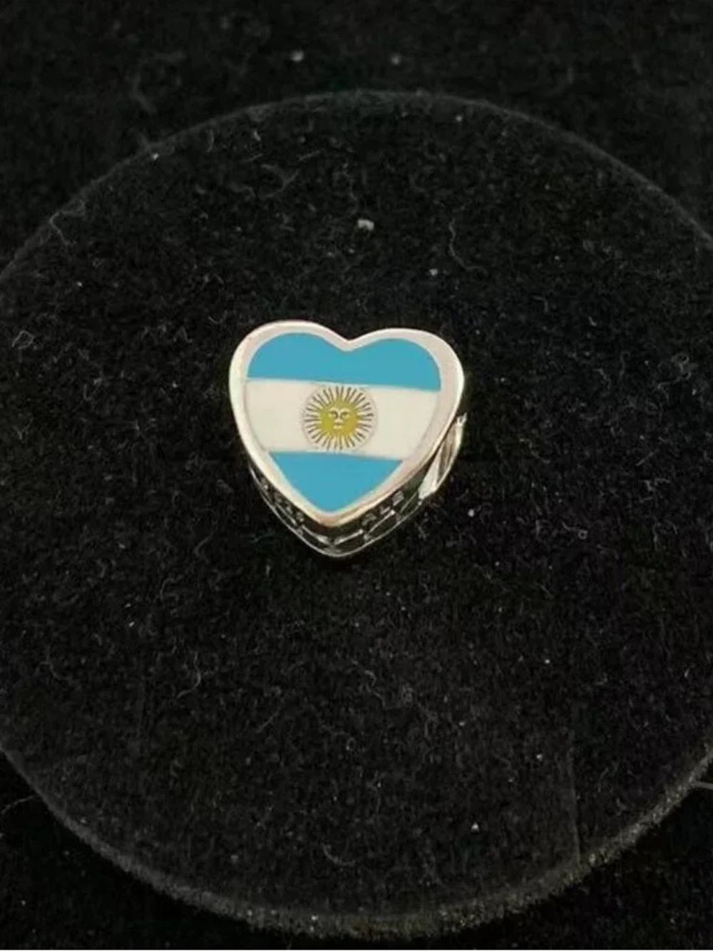Pandora Heart Charm with Blue, White & Gold Argentine Flag Enamel